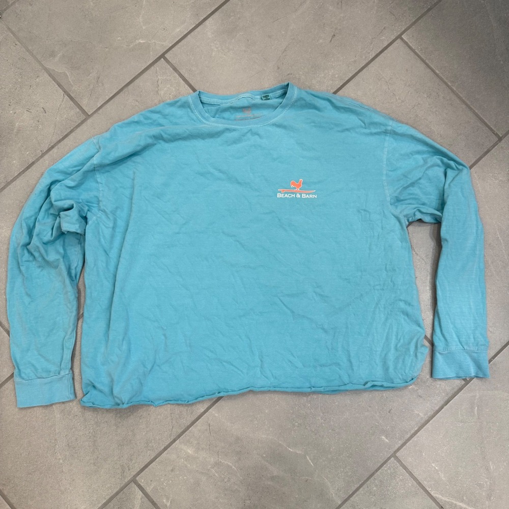 Beach & Barn Mens 2XL Blue Long Sleeve Beach & Bark Surf Graphic Tee Cotton
